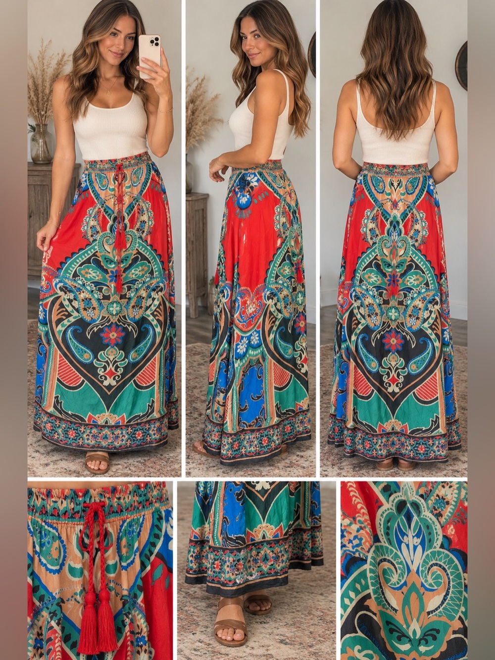 Flying Tomato Boho Paisley Maxi Skirt Medium Colorful Festival Resort EUC